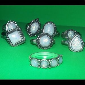 *SOLD* 8pc Matching Ring Set Opal/Silver Tone